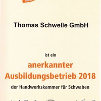Zertifikat der hwk als anerkannter Ausbildungsbetrieb 2018